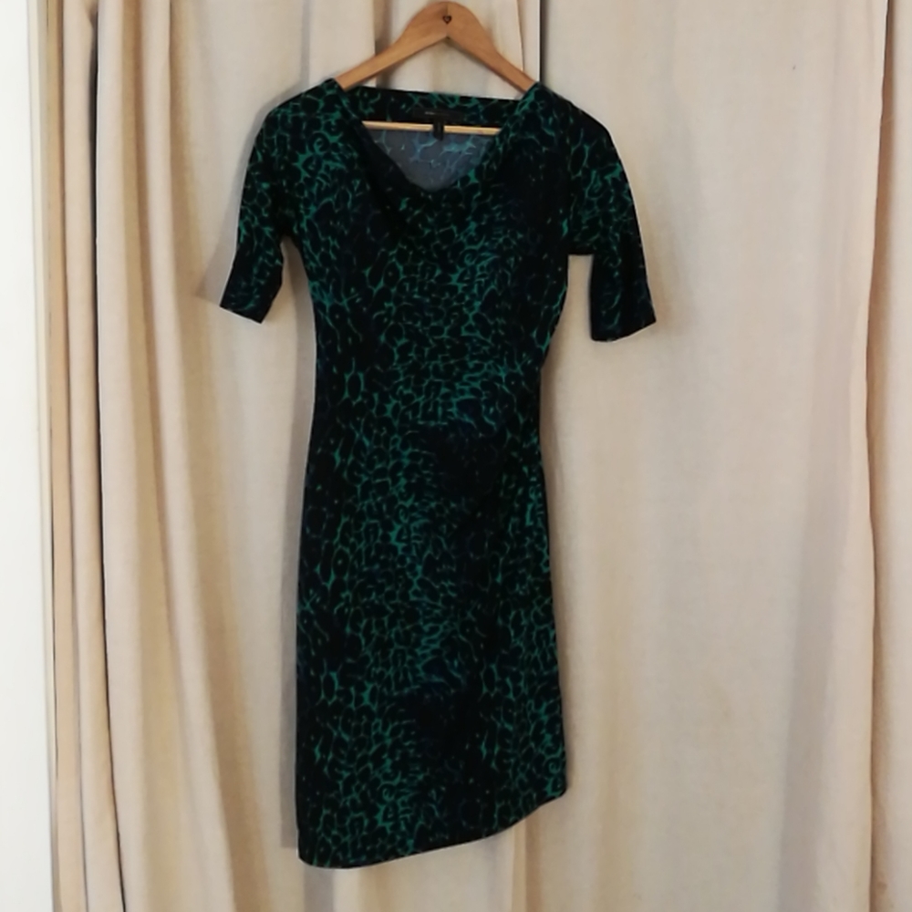 BCBG MaxAzria XXS Blue Green Cheetah Leopard Dress - Picture 15 of 16